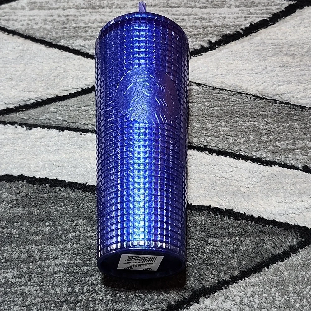 STARBUCK 2023 BLUE GLITTER GRID VENTI COLD CUP TUMBLER 24 OZ